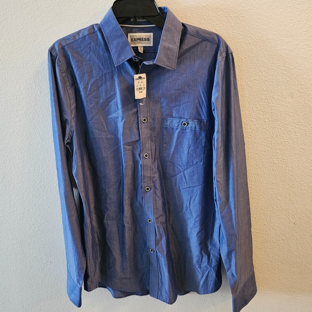 Express Fitted Men's Blue Long Sleeve Button‎ Up Dress Shirt Sz M 15- 15 1/2